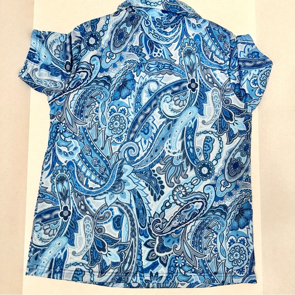 Haband Womens Sz Large Vintage Blue Paisley Boho Pointed Collar V-Neck 70’s Vibe - Picture 3 of 6